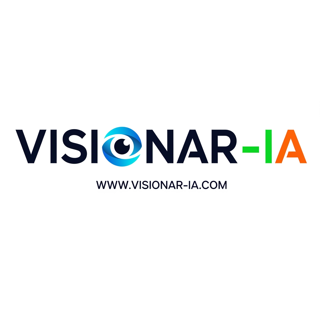 AI Design for logo moderno de mi academia: www.visionar-ia.com que es de cursos de video IA. Que sea moderno con letras parecidas a Bebasneue o Kozuma gotich Pro. Que la "O" sea un ojo. y diferencia "-IA" con otros colores. Hazlo más estilizado y que la "O" tenga más importancia