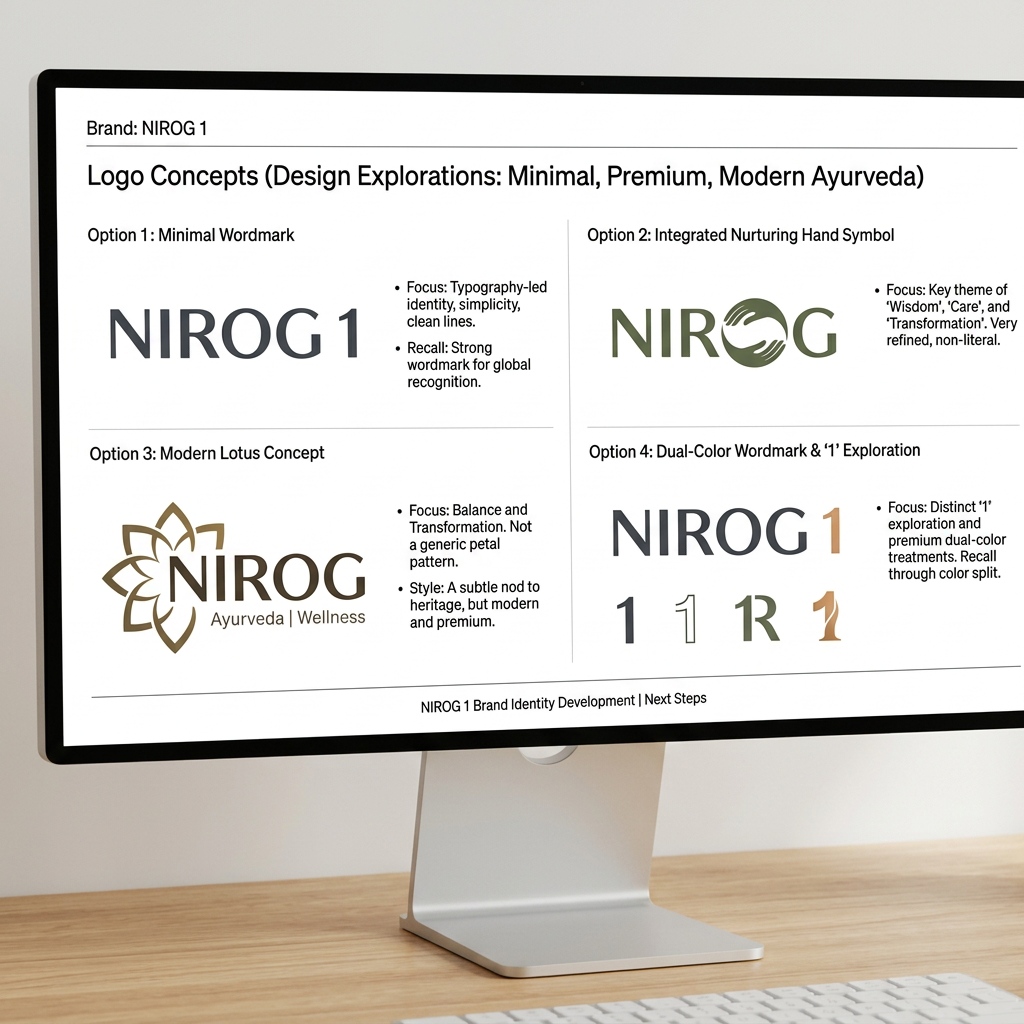 AI Design for i want to make a logo of nirog 1 which is a ayurvda brand and the client want minimal and premium but modern logo