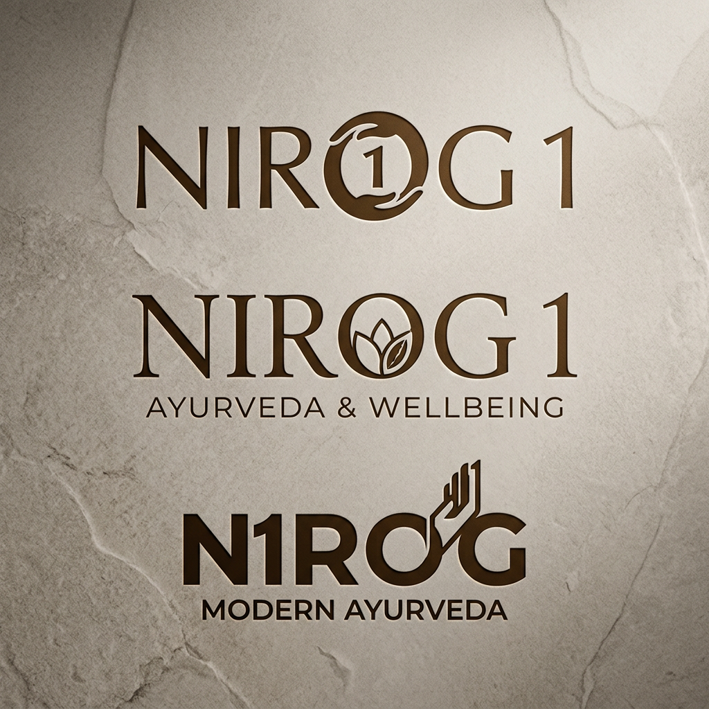AI Design for i want to make a logo of nirog 1 which is a ayurvda brand and the client want minimal and premium but modern logo i only want a symbols right now only wordmark logos can we play around o and1