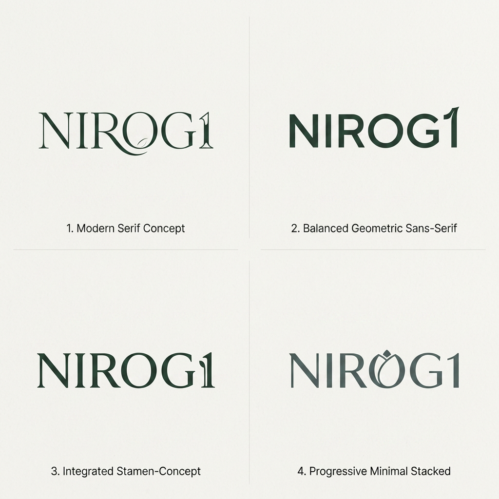 AI Design for i want to make a logo of nirog 1 which is a ayurvda brand and the client want minimal and premium but modern logo i only want a symbols right now only wordmark logos