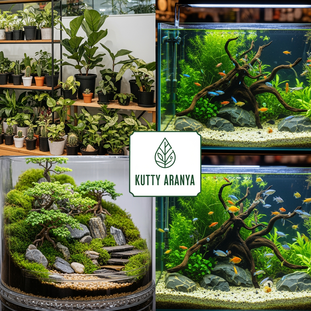 AI Design for Kutty Aranya, we are doing a terrerium, aquarerium and plants business