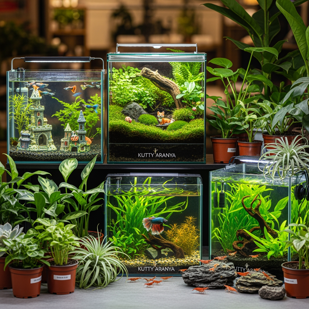 AI Design for Kutty Aranya, we are doing a terrerium, aquarerium and plants business