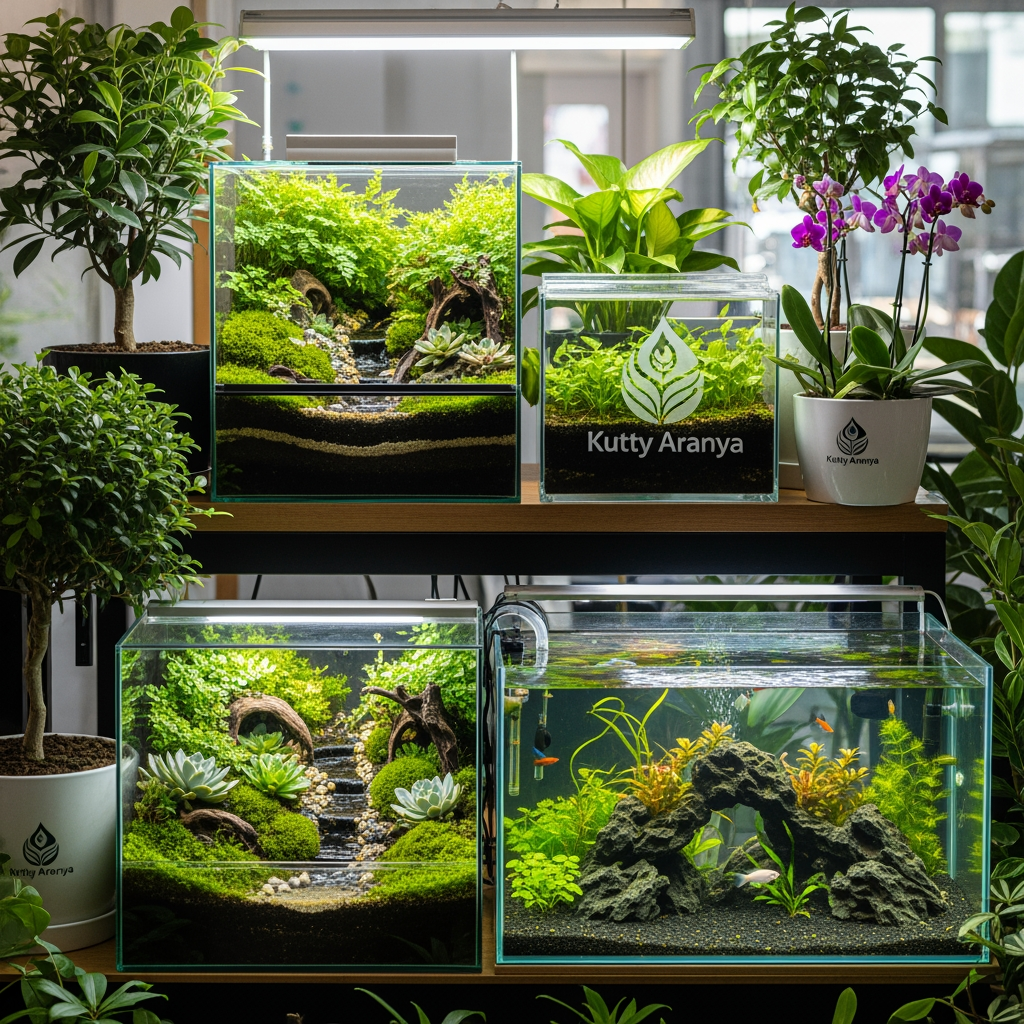 AI Design for Kutty Aranya, we are doing a terrerium, aquarerium and plants business