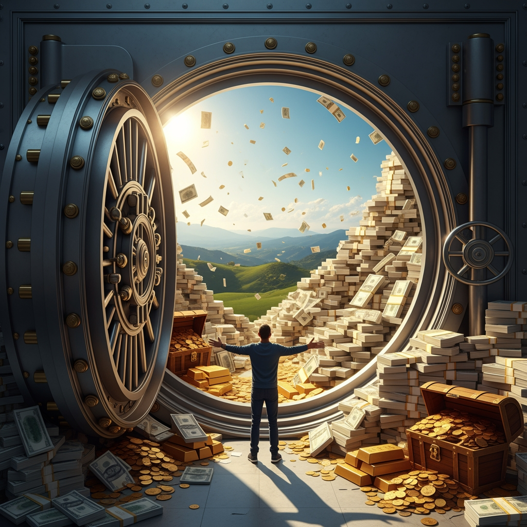 AI Design for a vision of financial freedom and  vault of money