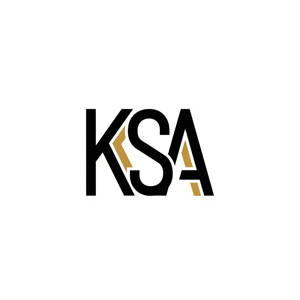 AI Design for Minimal construction company logo, geometric monogram, K, S & A interconnected, premium corporate identity, architectural precision, negative space, black and gold, flat vector style, no gradients, no 3D, modern real estate developer branding, scalable logo mark, white background