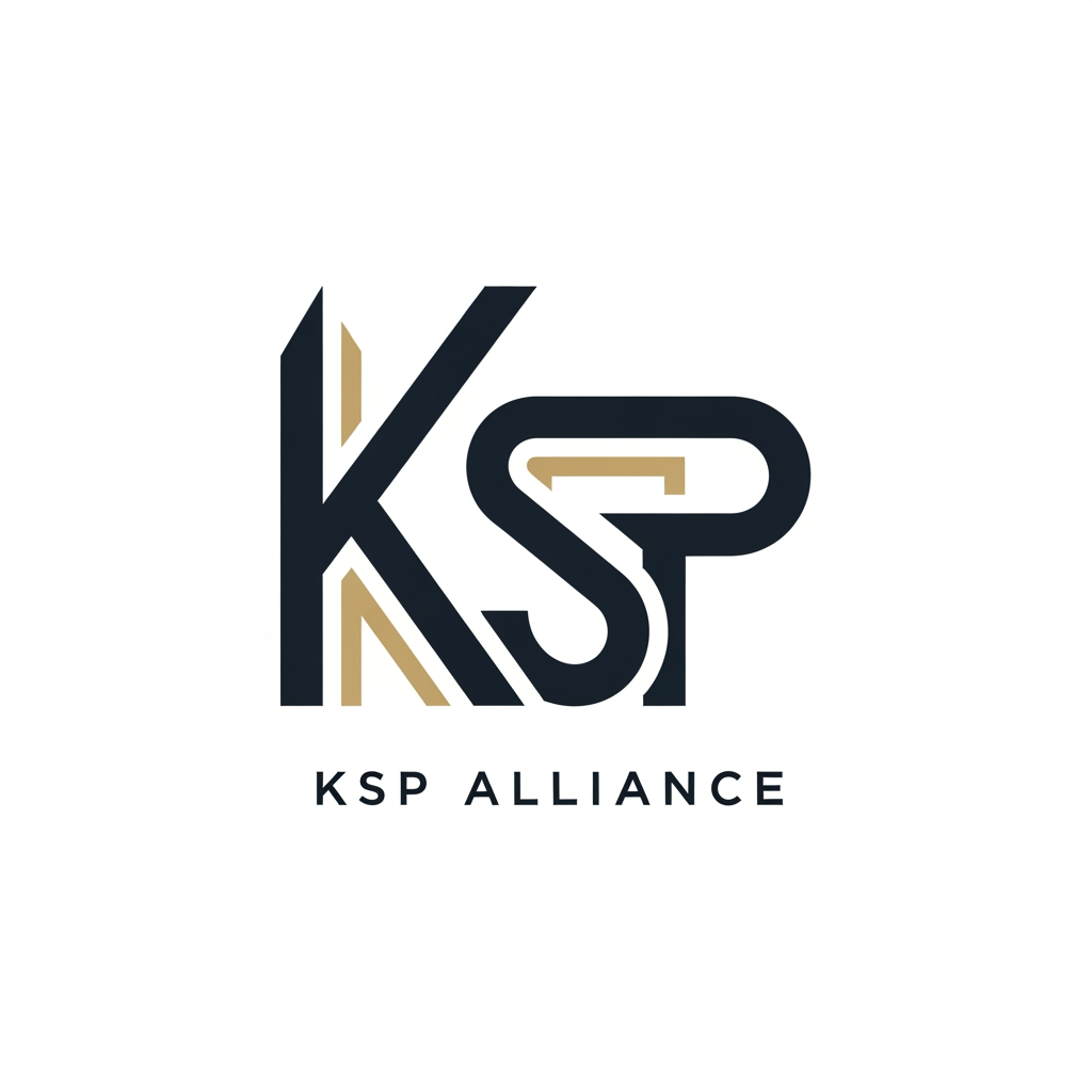 AI Design for Minimal modern logo for a construction and real estate company named KSP Alliance.
Create a custom geometric monogram combining K, S, and P into one unified structure.
The leg of the letter K should extend and flow into the S, forming a continuous connection.
The letter P should be merged subtly into the structure, not separate, integrated within the geometry.
Use sharp architectural angles, clean lines, and precise alignment inspired by modern building design.
Style should feel strong, stable, premium, and corporate.
Avoid obvious construction icons (no buildings, cranes, helmets).
Focus on abstract, intelligent geometry and negative space.

Color palette: charcoal black and muted gold accents.

Typography: include “KSP ALLIANCE” in a clean, modern sans-serif font.

Style: flat vector, no gradients, no 3D, high contrast, white background.

The logo should be scalable, minimal, and suitable for real estate branding, hoardings, and corporate identity.