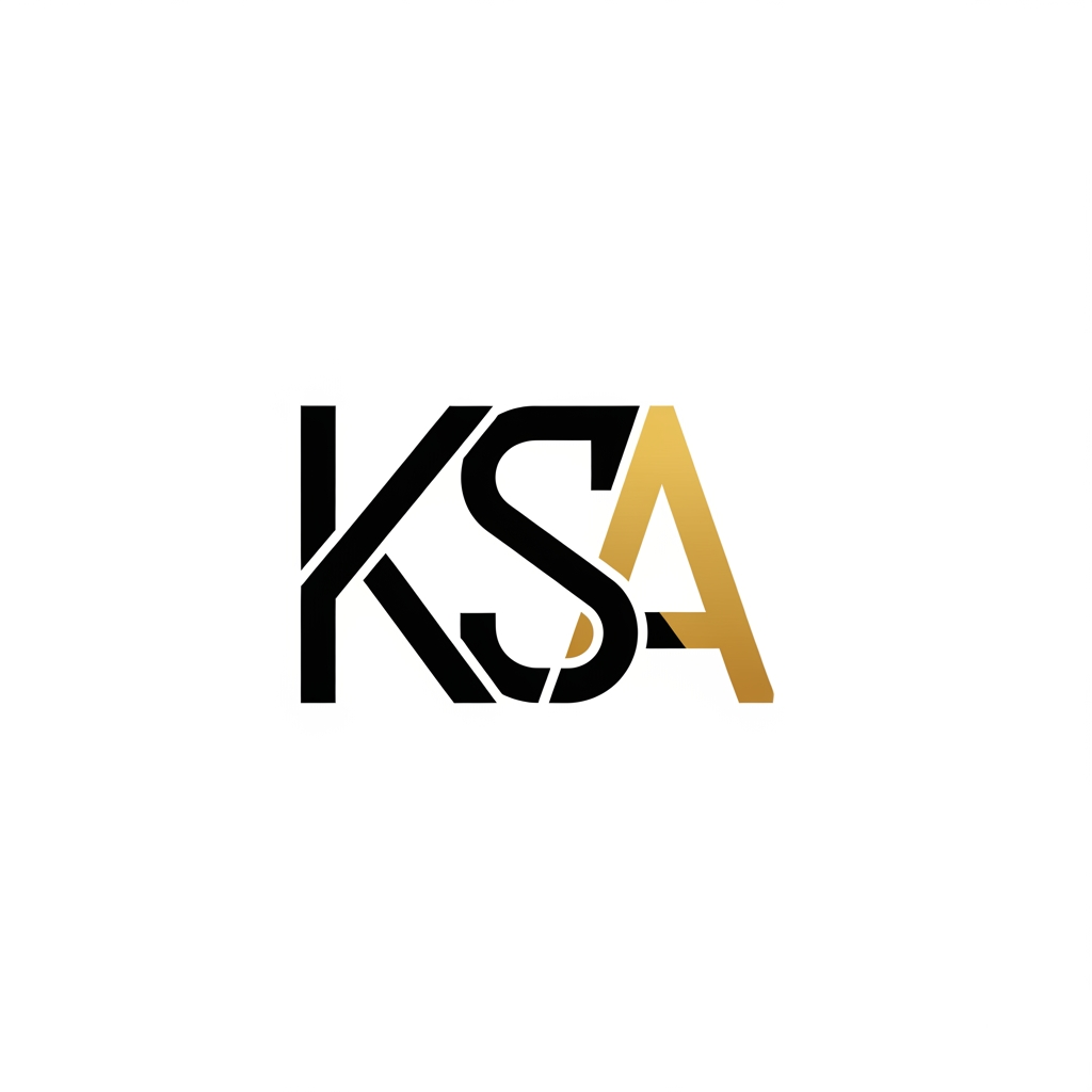 AI Design for Minimal construction company logo, geometric monogram, K, S & A interconnected, premium corporate identity, architectural precision, negative space, black and gold, flat vector style, no gradients, no 3D, modern real estate developer branding, scalable logo mark, white background