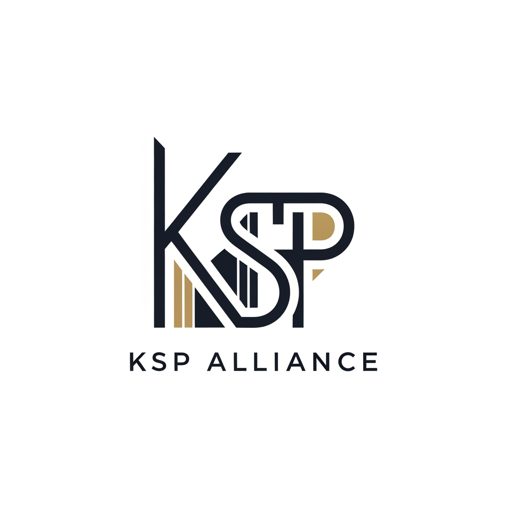 AI Design for Minimal modern logo for a construction and real estate company named KSP Alliance.
Create a custom geometric monogram combining K, S, and P into one unified structure.
The leg of the letter K should extend and flow into the S, forming a continuous connection.
The letter P should be merged subtly into the structure, not separate, integrated within the geometry.
Use sharp architectural angles, clean lines, and precise alignment inspired by modern building design.
Style should feel strong, stable, premium, and corporate.
Avoid obvious construction icons (no buildings, cranes, helmets).
Focus on abstract, intelligent geometry and negative space.

Color palette: charcoal black and muted gold accents.

Typography: include “KSP ALLIANCE” in a clean, modern sans-serif font.

Style: flat vector, no gradients, no 3D, high contrast, white background.

The logo should be scalable, minimal, and suitable for real estate branding, hoardings, and corporate identity.