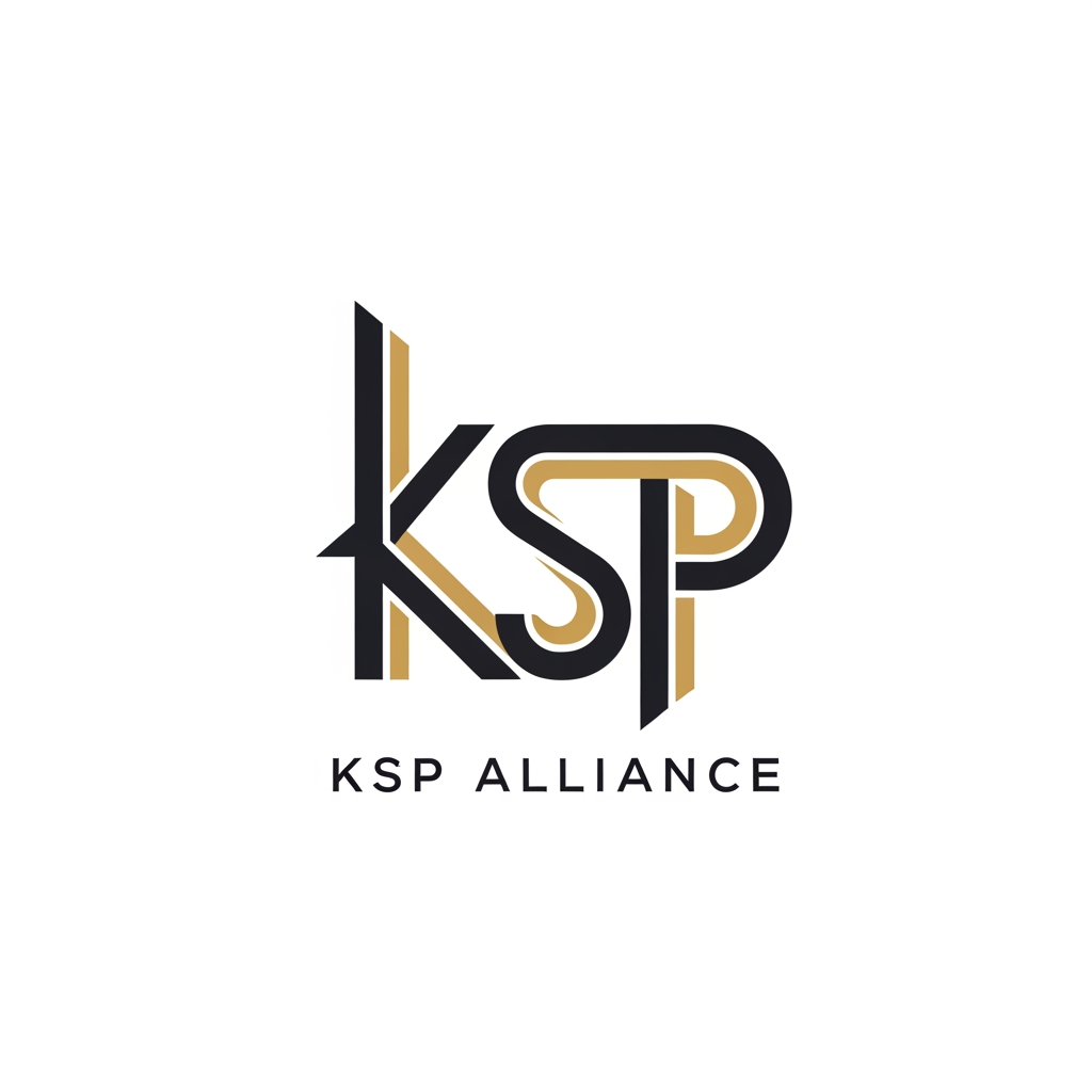 AI Design for Minimal modern logo for a construction and real estate company named KSP Alliance.
Create a custom geometric monogram combining K, S, and P into one unified structure.
The leg of the letter K should extend and flow into the S, forming a continuous connection.
The letter P should be merged subtly into the structure, not separate, integrated within the geometry.
Use sharp architectural angles, clean lines, and precise alignment inspired by modern building design.
Style should feel strong, stable, premium, and corporate.
Avoid obvious construction icons (no buildings, cranes, helmets).
Focus on abstract, intelligent geometry and negative space.

Color palette: charcoal black and muted gold accents.

Typography: include “KSP ALLIANCE” in a clean, modern sans-serif font.

Style: flat vector, no gradients, no 3D, high contrast, white background.

The logo should be scalable, minimal, and suitable for real estate branding, hoardings, and corporate identity.
