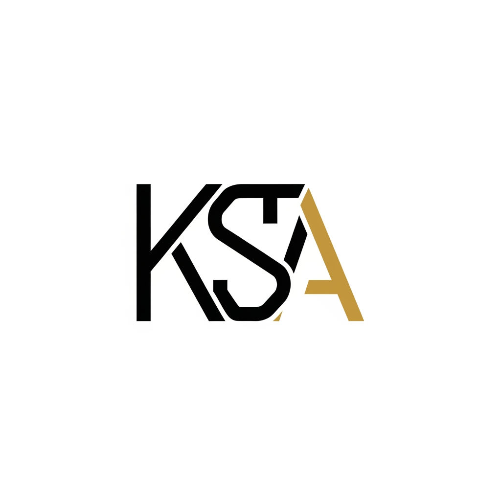 AI Design for Minimal construction company logo, geometric monogram, K, S & A interconnected, premium corporate identity, architectural precision, negative space, black and gold, flat vector style, no gradients, no 3D, modern real estate developer branding, scalable logo mark, white background
