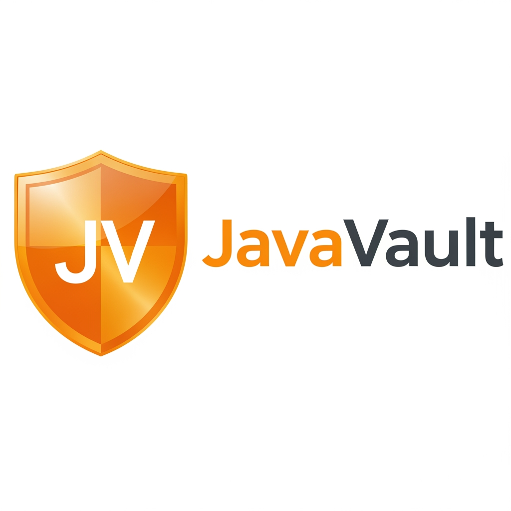 AI Design for now make an logo  JV Shield (orange shield + white "JV") for the primary icon, paired with a wordmark JavaVault where "Java" is orange and "Vault" is charcoal.