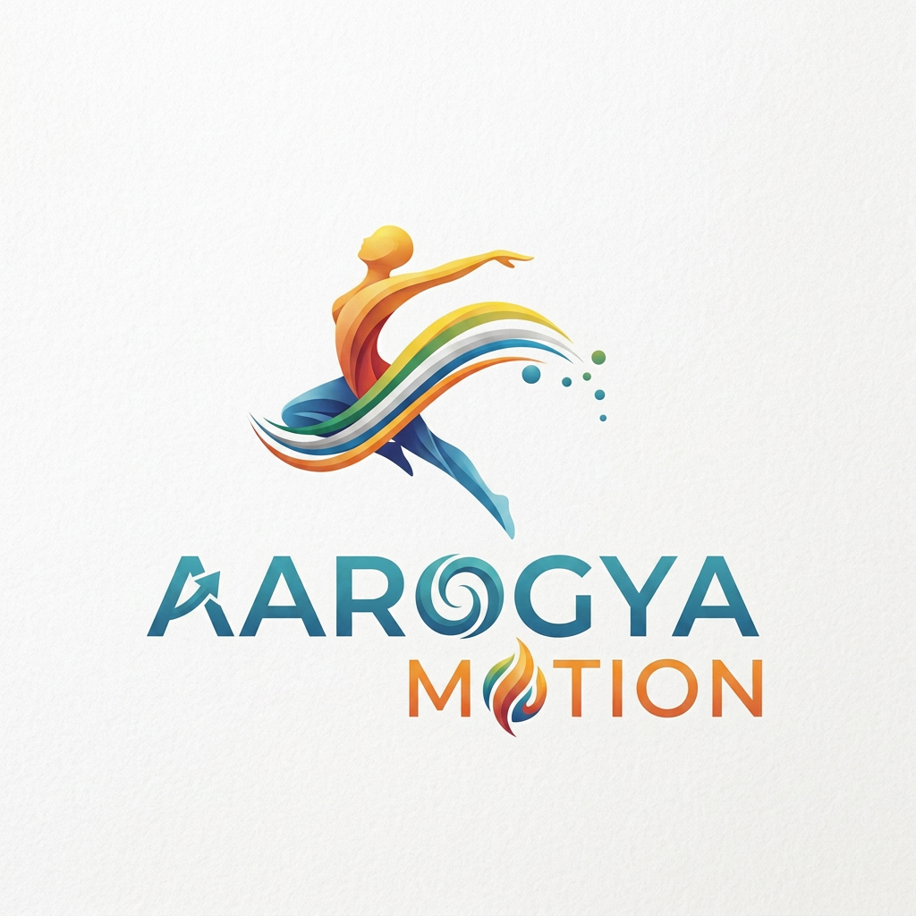 AI Design for aarogya motion- my phsiotherapy business name , create a unique logo , font ko standard kro
