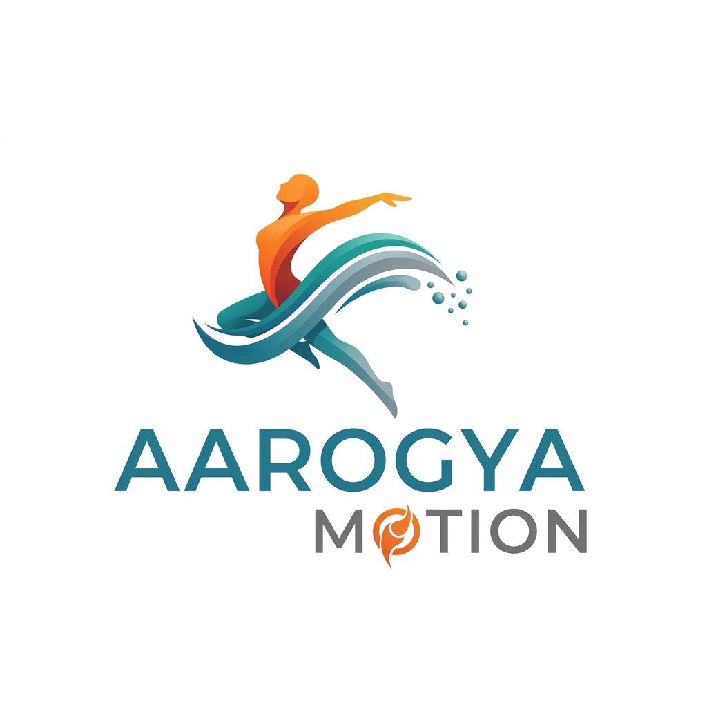 AI Design for aarogya motion- my phsiotherapy business name , create a unique logo , font ko standard kro