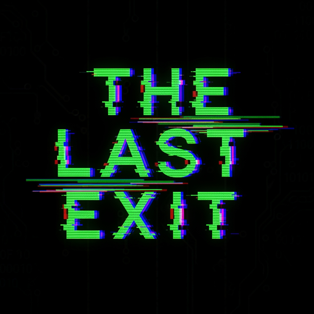 AI Design for Name on logo The Last Exit. I need you to make it like its part of the code, like its green colored whith glitched effects