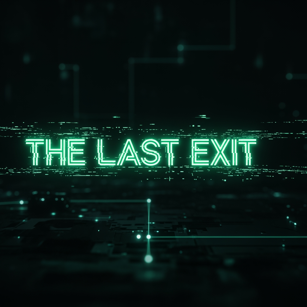 AI Design for Name on logo The Last Exit. I need you to make it like its part of the code, like its green colored whith glitched effects