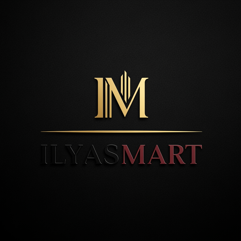 AI Design for Create a modern luxury logo for "IlyasMart".
Colors: Burgundy, Black and Gold.
Style: Elegant and professional.
Suitable for an eCommerce store selling perfumes, beauty products, shoes and kitchen essentials.