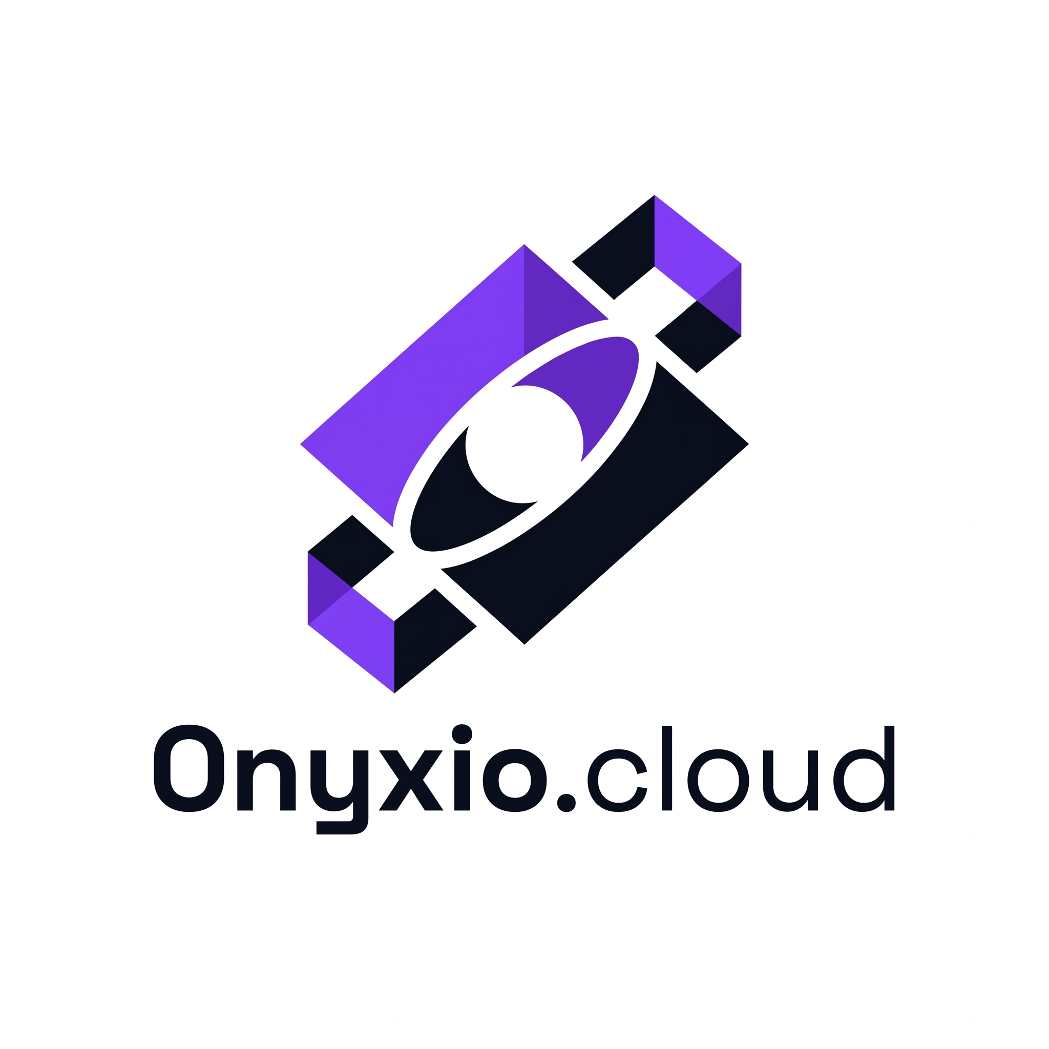 AI Design for Design a world-class, modern SaaS and cloud technology logo for "Onyxio.cloud". Create a highly distinctive and memorable icon that avoids generic cloud symbols. The logo should feature an abstract geometric mark formed from interconnected angular shapes that subtly represent cloud infrastructure, scalability, security, and intelligent connectivity. The symbol should feel innovative, premium, and enterprise-grade, suitable for a next-generation cloud platform.

Use a sophisticated color palette:

Primary: #7C3AED (Vibrant Purple)
Secondary: #0A0D16 (Deep Space Black)

The icon should combine clean geometric precision with smooth futuristic curves, creating a unique visual identity that feels both powerful and elegant. Incorporate subtle negative space techniques to suggest the letter "O" without making it obvious.

Typography:

Brand Name: Onyxio.cloud
Font Style: Space Grotesk, modern geometric sans-serif
Strong, balanced letter spacing
Professional B2B technology branding

Style Requirements:

Flat vector design
Clean white background
Minimalist but memorable
Premium startup meets enterprise software aesthetic
Dribbble-quality presentation
Scalable for website, favicon, app icon, dashboard, and print
No stock elements, no generic clouds, no shields, no locks

Visual Inspiration:
A fusion of cloud architecture, digital networks, data flow, and futuristic infrastructure, expressed through a bold abstract symbol that instantly feels like a billion-dollar technology company.