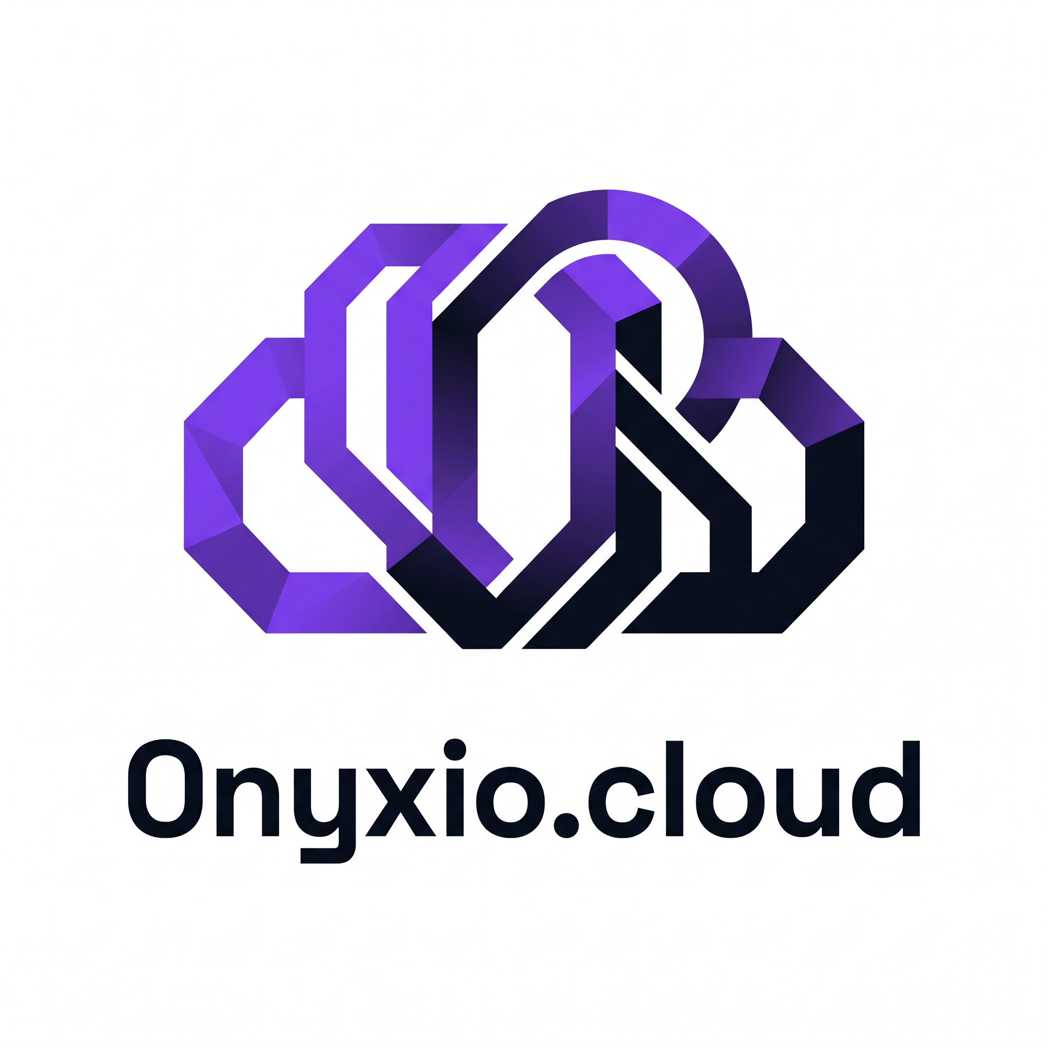 AI Design for Design a world-class, modern SaaS and cloud technology logo for "Onyxio.cloud". Create a highly distinctive and memorable icon that avoids generic cloud symbols. The logo should feature an abstract geometric mark formed from interconnected angular shapes that subtly represent cloud infrastructure, scalability, security, and intelligent connectivity. The symbol should feel innovative, premium, and enterprise-grade, suitable for a next-generation cloud platform.

Use a sophisticated color palette:

Primary: #7C3AED (Vibrant Purple)
Secondary: #0A0D16 (Deep Space Black)

The icon should combine clean geometric precision with smooth futuristic curves, creating a unique visual identity that feels both powerful and elegant. Incorporate subtle negative space techniques to suggest the letter "O" without making it obvious.

Typography:

Brand Name: Onyxio.cloud
Font Style: Space Grotesk, modern geometric sans-serif
Strong, balanced letter spacing
Professional B2B technology branding

Style Requirements:

Flat vector design
Clean white background
Minimalist but memorable
Premium startup meets enterprise software aesthetic
Dribbble-quality presentation
Scalable for website, favicon, app icon, dashboard, and print
No stock elements, no generic clouds, no shields, no locks

Visual Inspiration:
A fusion of cloud architecture, digital networks, data flow, and futuristic infrastructure, expressed through a bold abstract symbol that instantly feels like a billion-dollar technology company.