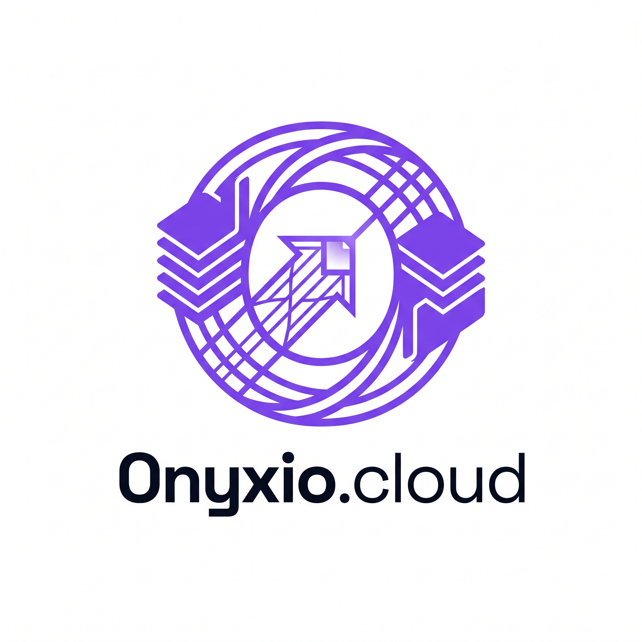 AI Design for Design a premium and highly memorable logo for "Onyxio.cloud", a Document Archival & Retrieval System (DARS) platform.

Instead of using generic cloud icons, create a unique abstract symbol that combines the concepts of:

• Digital document archiving
• Intelligent search and retrieval
• Organized data storage
• Secure records management
• AI-powered information access

The icon should feature stacked document layers transforming into a modern geometric "O" shape through negative space. Integrate subtle visual elements inspired by indexed files, document folders, data blocks, and search pathways. The design should communicate the idea of finding the right document instantly from a massive archive.

Color Palette:
• Primary: #7C3AED (Vibrant Purple)
• Secondary: #0A0D16 (Deep Space Black)

Typography:
• Text: Onyxio.cloud
• Font Family: Space Grotesk
• Modern geometric sans-serif
• Premium enterprise software branding

Style:
• Flat vector logo
• Clean white background
• Minimalist and futuristic
• Enterprise SaaS aesthetic
• Scalable for favicon, dashboard, mobile app, and website
• Strong negative space usage
• No generic cloud icons
• No shields, locks, or stock symbols

Visual Concept:
Imagine thousands of archived documents organized into intelligent layers, with one highlighted path leading instantly to the desired file. The icon should subtly form the letter "O" while representing document indexing, archival storage, and rapid retrieval.

Keywords:
Document Management System, DARS, Enterprise SaaS, Knowledge Base, Digital Archive, Smart Search, File Indexing, Data Retrieval, Information Architecture, Modern Tech Branding, Abstract Geometric Logo, Premium Vector Identity.