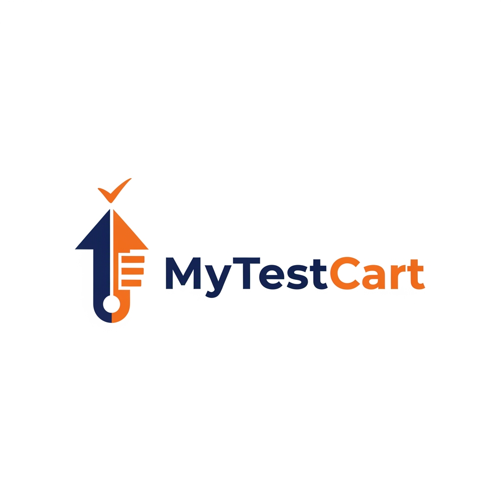 AI Design for Design a professional vector logo for "MyTestCart", a premium exam preparation platform for FMGE and NExT aspirants.

The logo should symbolize preparation, progress, achievement, and success through a clean, intelligent, and memorable visual mark.

Create a unique abstract icon by combining:
- a subtle checkmark
- upward progress
- milestone achievement
- assessment and testing

Avoid literal books, graduation caps, stethoscopes, medical symbols, pencils, clipboards, computer screens, shopping carts, or generic education icons.

The icon should feel iconic and scalable, similar to brands like Linear, Notion, Stripe, Arc Browser, and Duolingo.

Typography should be custom, geometric, modern, and premium, using a font style similar to Satoshi, General Sans, or Inter Display.

Use a balanced combination of deep navy blue and vibrant orange as accent colors.

Flat vector design, clean spacing, strong visual hierarchy, white background, highly professional branding presentation, suitable for web, mobile apps, favicons, dashboards, and marketing materials.

The final logo should feel trustworthy, ambitious, modern, and memorable.