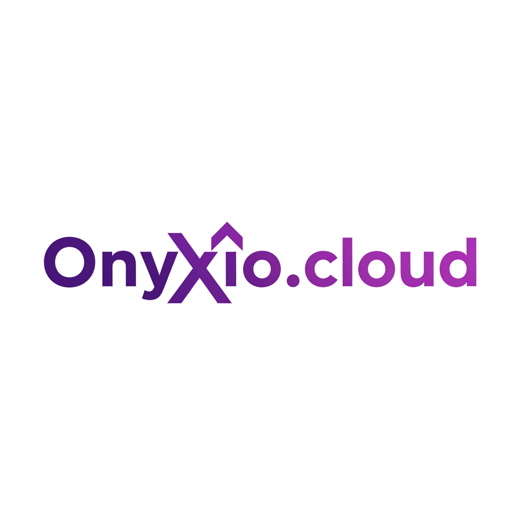 AI Design for A modern logo for 'Onyxio.cloud', heavy bold sans-serif typeface, the letter 'x' stylized with an integrated upward-pointing arrow, professional tech branding, consistent purple gradient on the text, clean and balanced, white background."