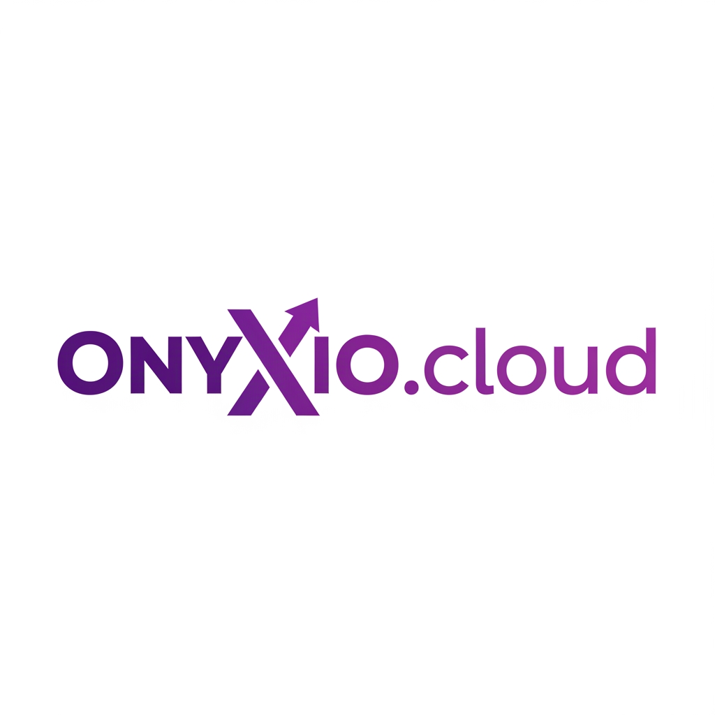 AI Design for A modern logo for 'Onyxio.cloud', heavy bold sans-serif typeface, the letter 'x' stylized with an integrated upward-pointing arrow, professional tech branding, consistent purple gradient on the text, clean and balanced, white background."