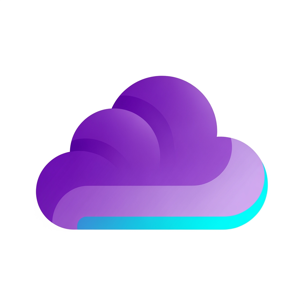 AI Design for "A minimalist cloud icon for a tech brand, soft rounded edges, vibrant purple gradient transitioning into a thin cyan accent line, modern and organic style, white background, high-end SaaS aesthetic."
