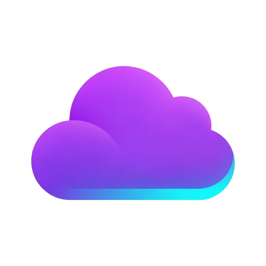 AI Design for "A minimalist cloud icon for a tech brand, soft rounded edges, vibrant purple gradient transitioning into a thin cyan accent line, modern and organic style, white background, high-end SaaS aesthetic."