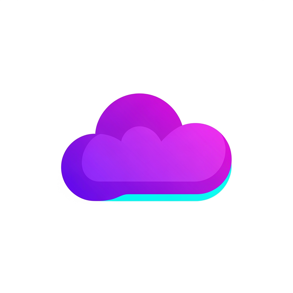 AI Design for "A minimalist cloud icon for a tech brand, soft rounded edges, vibrant purple gradient transitioning into a thin cyan accent line, modern and organic style, white background, high-end SaaS aesthetic."