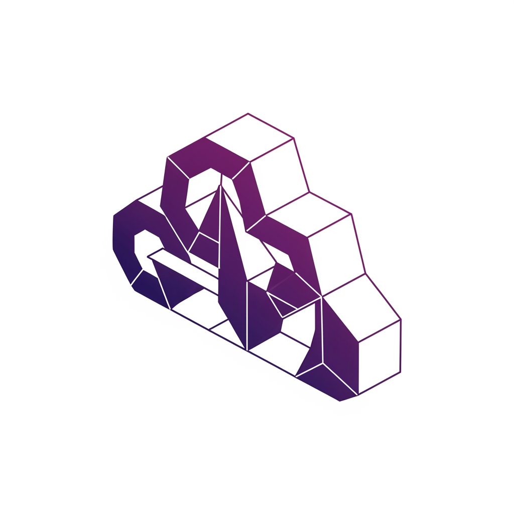 AI Design for A geometric logo design, interlocking interconnected nodes forming a cloud shape, sleek isometric style, deep purple and violet gradient, professional and enterprise software branding, clean vector look, white background.