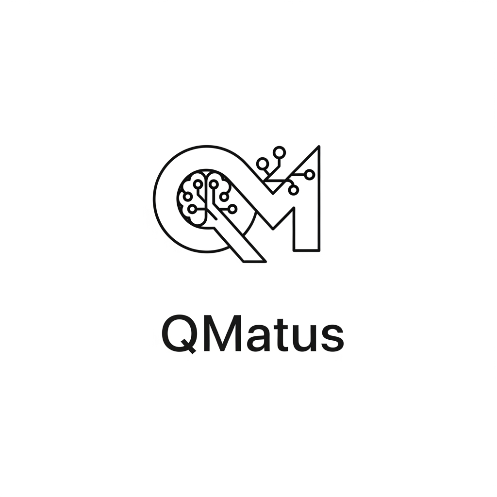 AI Design for A super minimal and abstract logo for my brand. it is named QMatus. It creates enterprise grade solutions that leverage the power of AI to automate and empower multiple working flows.  It involves android, web, ai/ml, backends and many more. 

The aesthetic should be apple-inspired. Means it should be monochrome and flat and use some visual metaphor.
