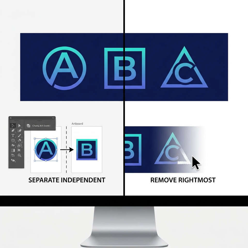 AI Design for Remote the right most logo. Separate the left two into independent.