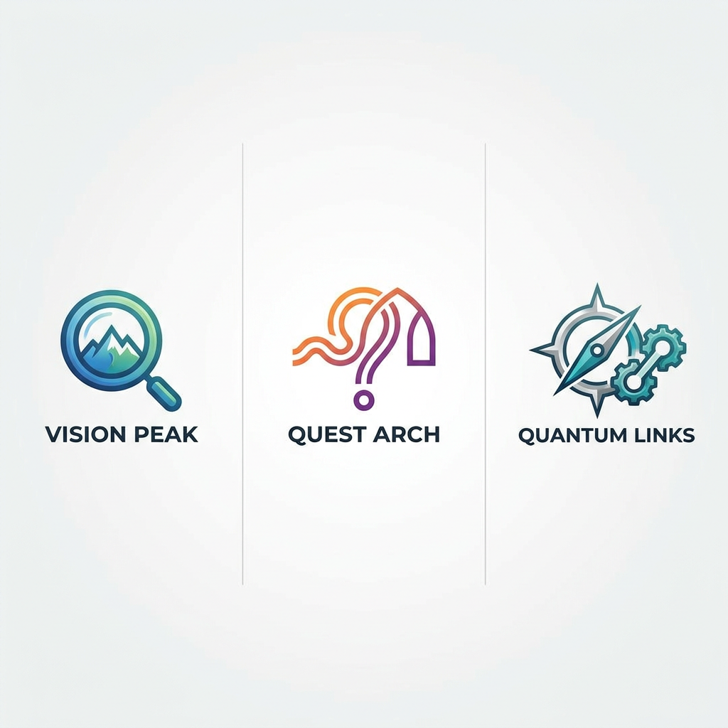 AI Design for in all three, we have Q and M within the logo. I do not want the alphabet. I want to have some visual metaphor.