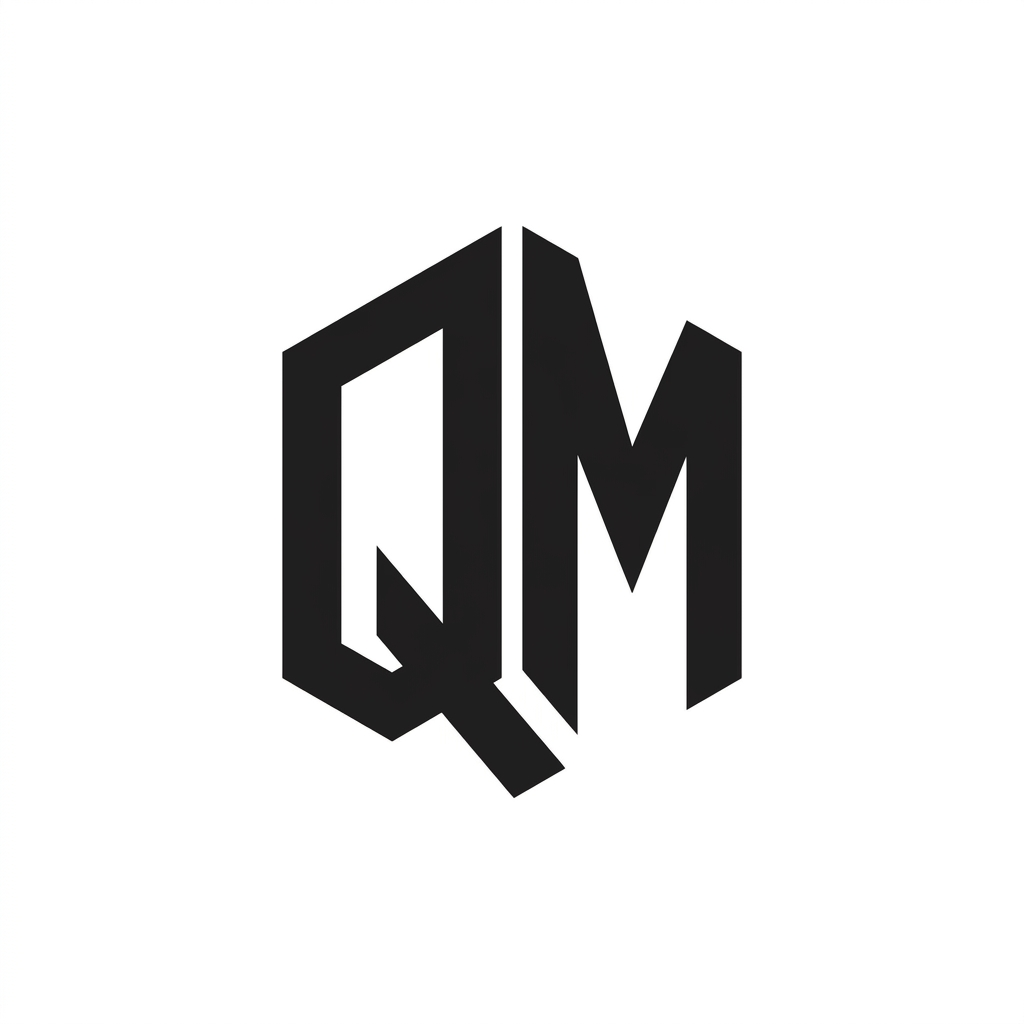 AI Design for A sophisticated, minimalist logo for a tech brand named "QMatus." The design features a bold, unique visual metaphor—inspired by the iconic simplicity of Apple, Nike, and Nvidia—using a singular, sharp geometric shape or an abstract lettermark. The logo leverages clean vector precision, a flat monochrome aesthetic, and stark negative space on a pure white background. It avoids common tropes like interconnected lines or brains, instead conveying enterprise-grade intelligence, massive structural scaling, and adaptive reasoning through powerful, restrained symbolism.