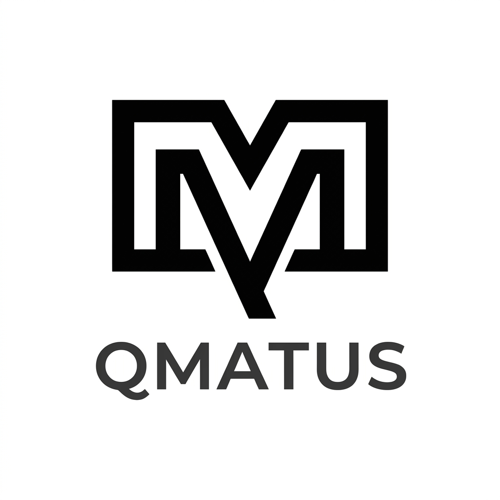 AI Design for A sophisticated, minimalist logo for a tech brand named "QMatus." The design features a bold, unique visual metaphor—inspired by the iconic simplicity of Apple, Nike, and Nvidia—using a singular, sharp geometric shape or an abstract lettermark. The logo leverages clean vector precision, a flat monochrome aesthetic, and stark negative space on a pure white background. It avoids common tropes like interconnected lines or brains, instead conveying enterprise-grade intelligence, massive structural scaling, and adaptive reasoning through powerful, restrained symbolism.