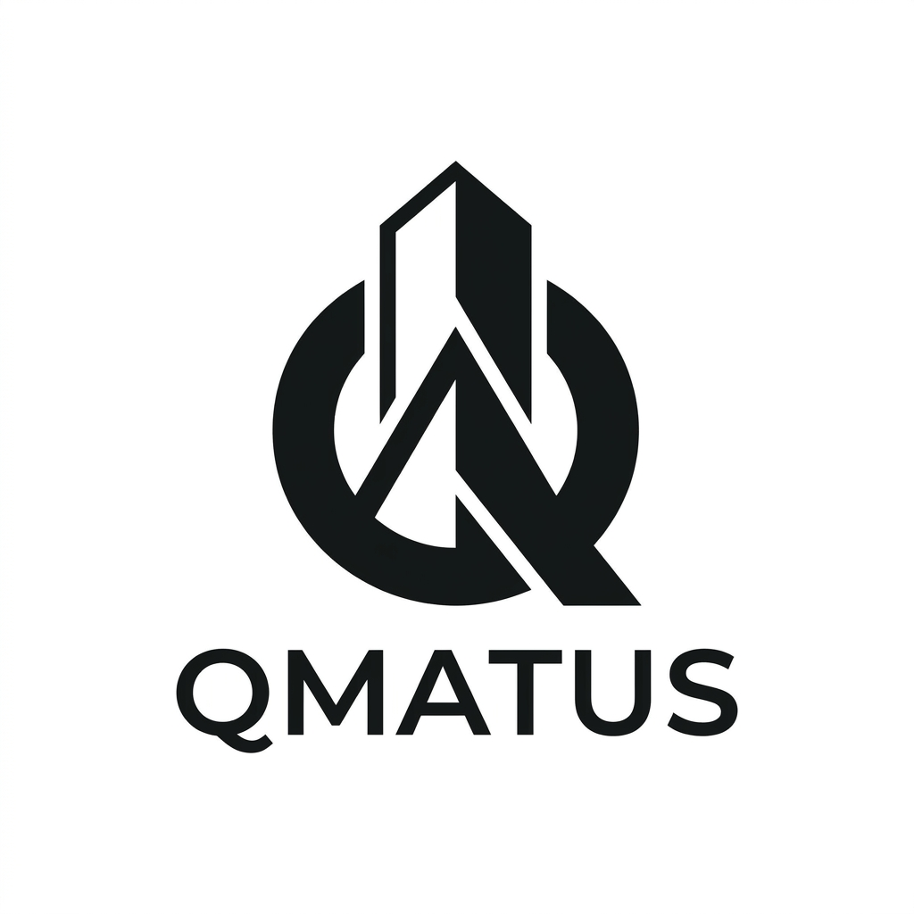 AI Design for A sophisticated, minimalist logo for a tech brand named "QMatus." The design features a bold, unique visual metaphor—inspired by the iconic simplicity of Apple, Nike, and Nvidia—using a singular, sharp geometric shape or an abstract lettermark. The logo leverages clean vector precision, a flat monochrome aesthetic, and stark negative space on a pure white background. It avoids common tropes like interconnected lines or brains, instead conveying enterprise-grade intelligence, massive structural scaling, and adaptive reasoning through powerful, restrained symbolism.
