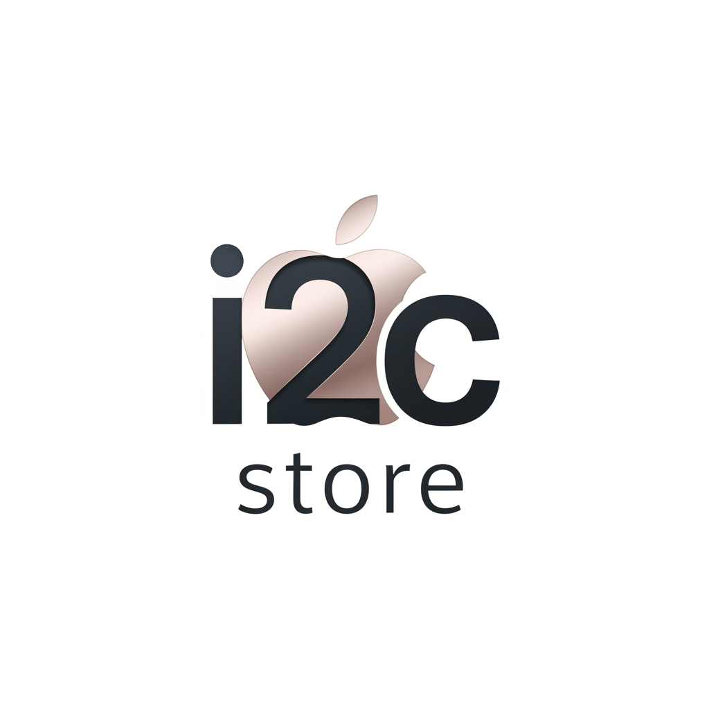 AI Design for i started new business i want logo name is i2c store this is mobile shop this logo included in iphone apple logo creative and luxury feel simple and elecent