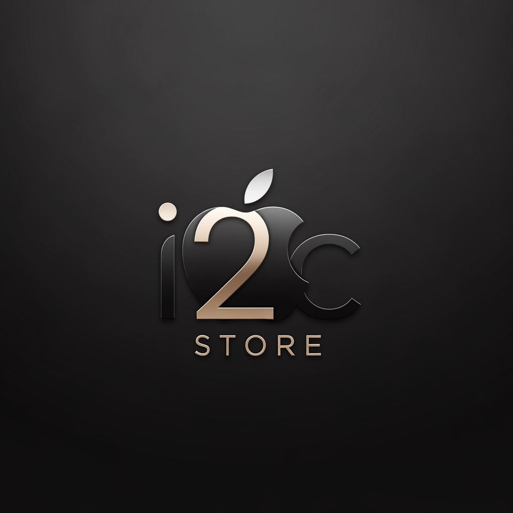 AI Design for i started new business i want logo name is i2c store this is mobile shop this logo included in iphone apple logo creative and luxury feel simple and elecent
