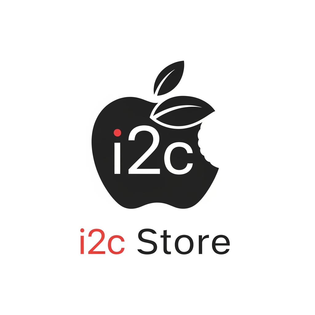 AI Design for i started new business i want logo name is i2c store this is mobile shop this logo included in iphone apple logo
