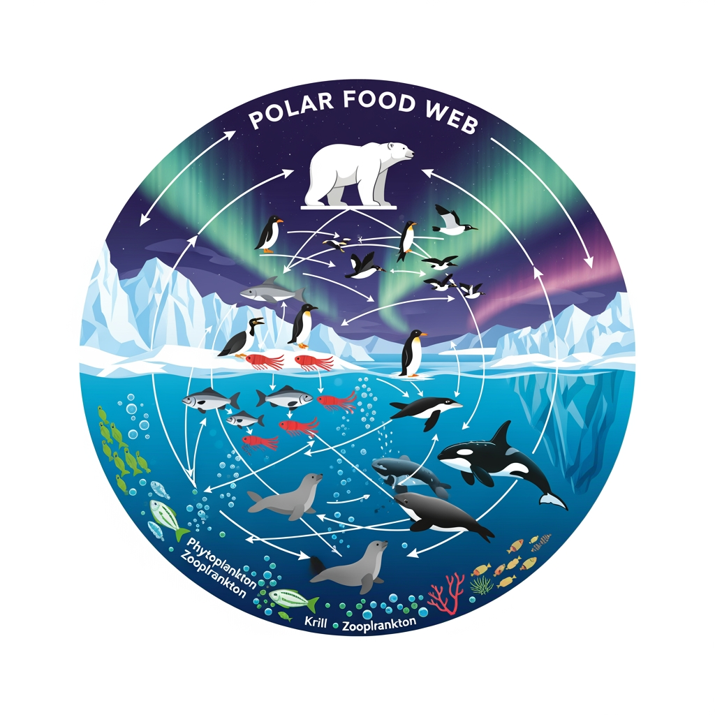 AI Design for I WANT to make a logo for the polar region that explains the food web and food chain