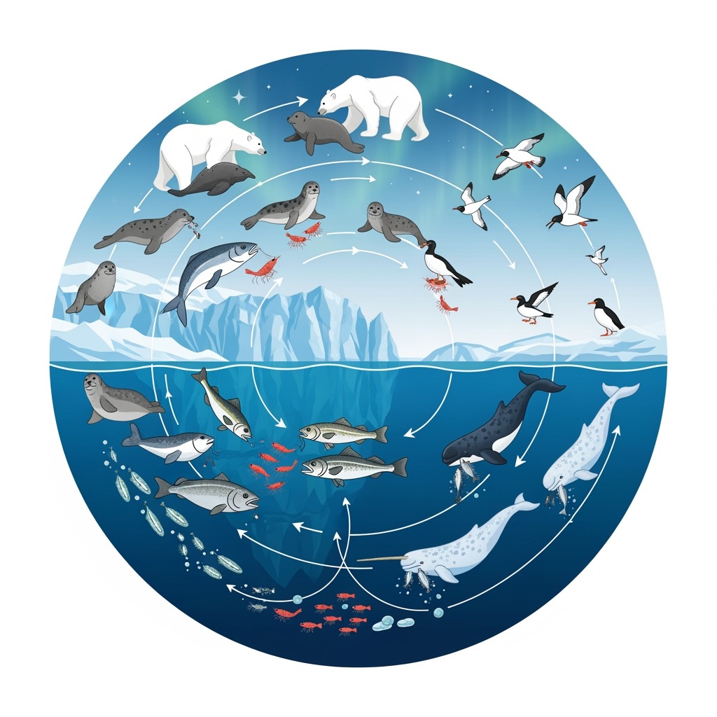 AI Design for I WANT to make a logo for the polar region that explains the food web and food chain