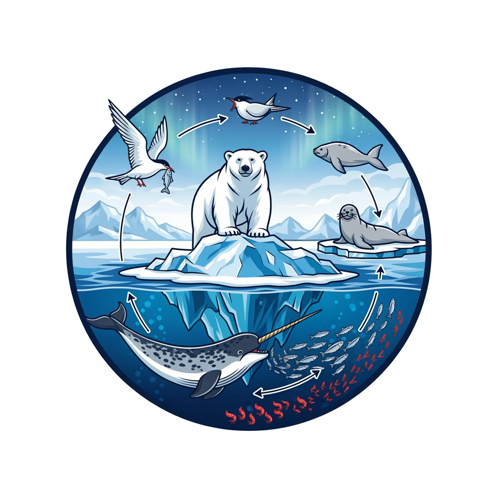 AI Design for I WANT to make a logo for the polar region that explains the food web and food chain