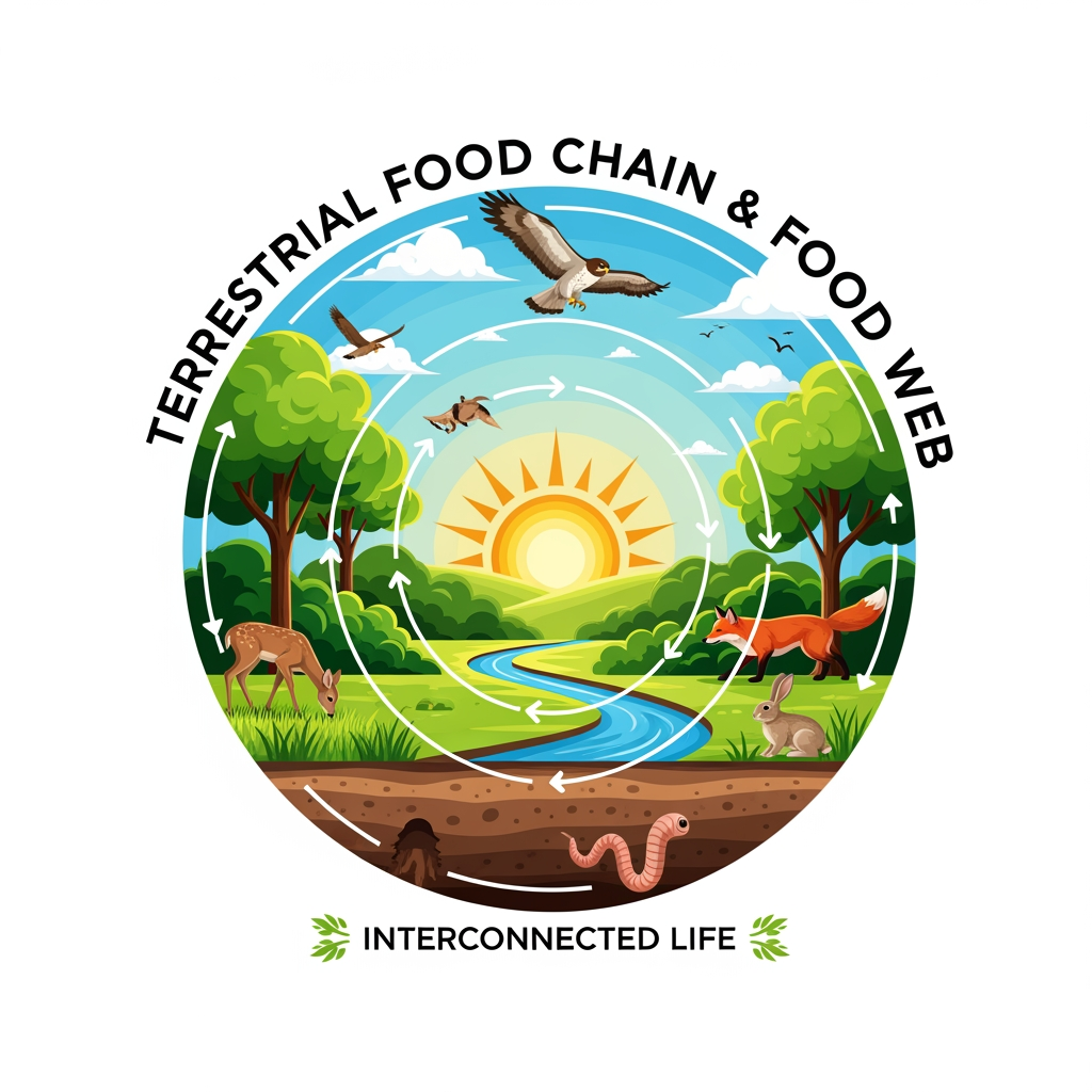 AI Design for make a vibrant logo for the topic of terrestrial food chain and food web