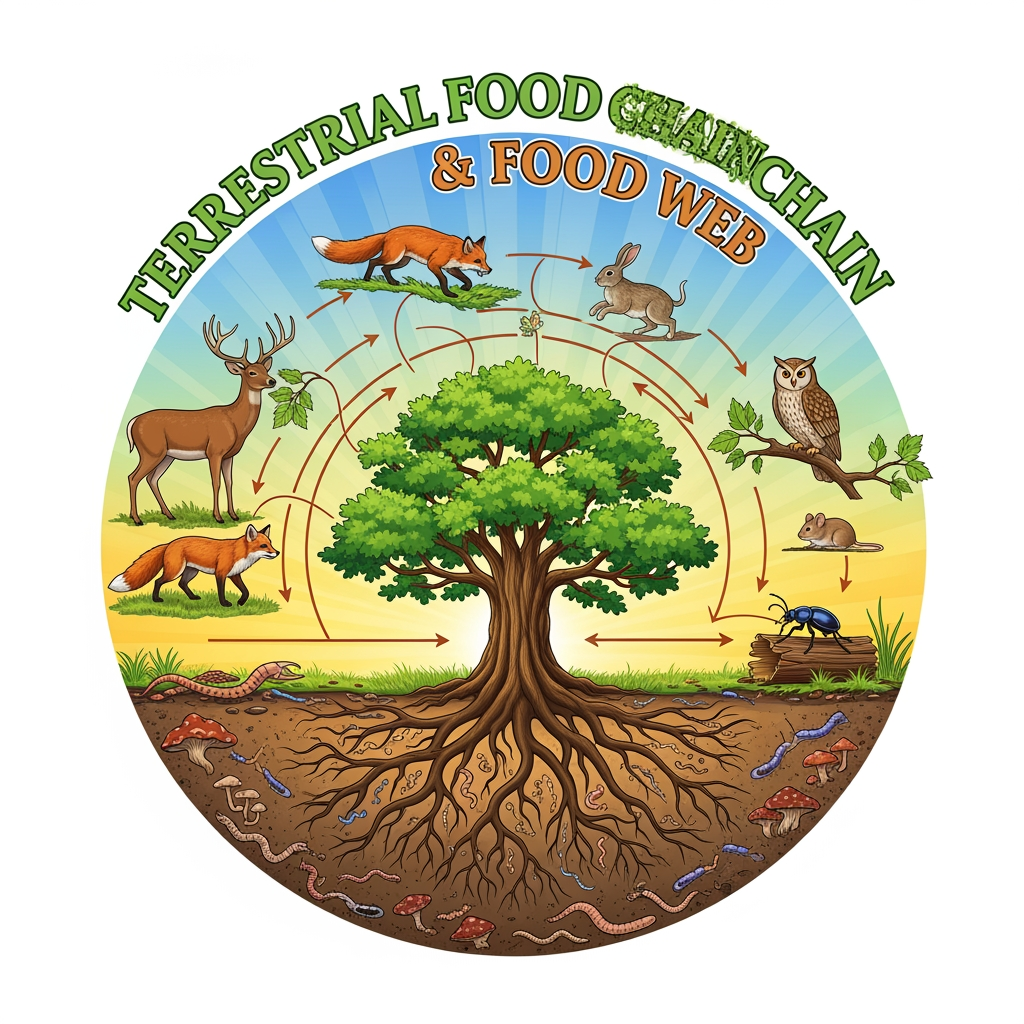 AI Design for make a vibrant logo for the topic of terrestrial food chain and food web