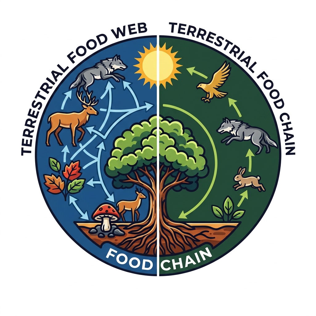 AI Design for make it have one side food web and another food chain