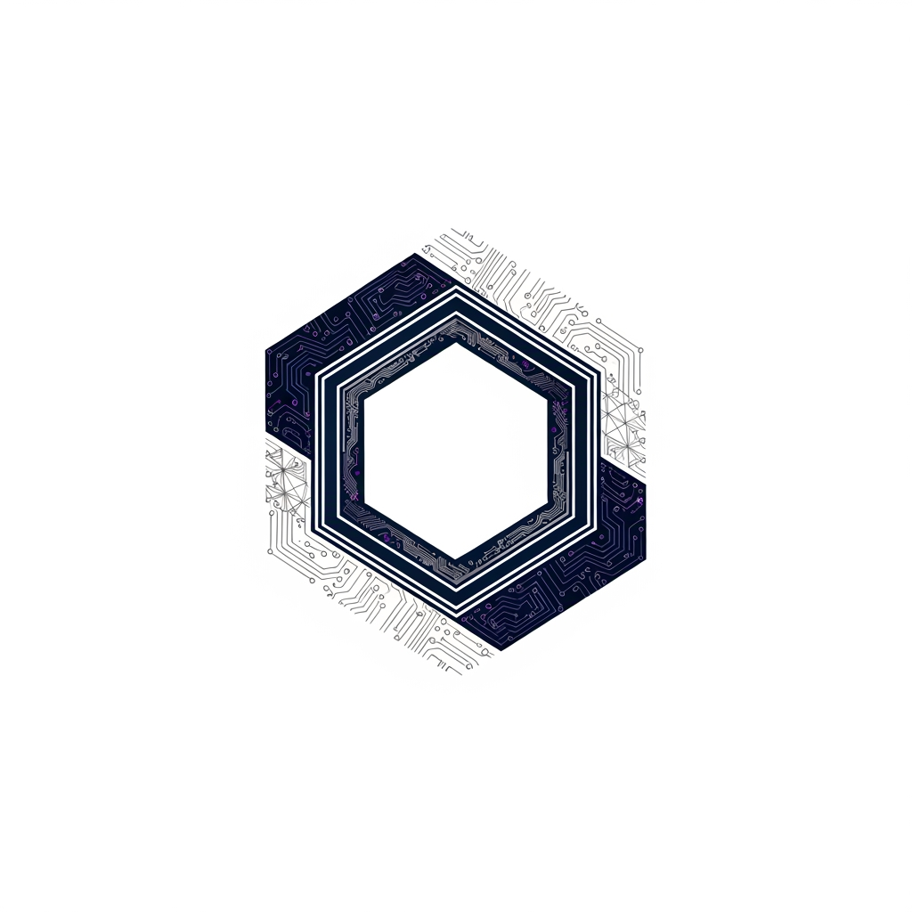 AI Design for "A professional, minimalist logo for an engineering department. The central element is a sleek, modern hexagon representing a hub. Subtle, fine-line 'engraved' technical patterns reminiscent of CAD schematics and 3D wireframes are integrated into the border of the hexagon. The design should feel high-tech, precise, and structural. Use a sophisticated purple color palette of deep navy, silver, and a touch of professional violet. White background, vector style, clean lines, high resolution."