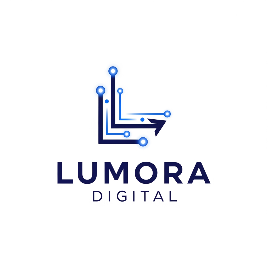 AI Design for Generate a professional, high-quality digital marketing logo for a business named Lumora Digital. The business is a Digital marketing. The design should convey a sense of trust, innovation, and growth.
Use a modern and minimalist style with clean lines. Incorporate a clever visual icon that represents digital connectivity, . Use a professional and sleek color palette of navy blue, electric blue, and crisp white.
Place the logo icon cleanly above the text. The typography for the business name should be a bold, professional, sans-serif font. Ensure the background is flat white, the design is scalable, and do not include any 3D mockups.