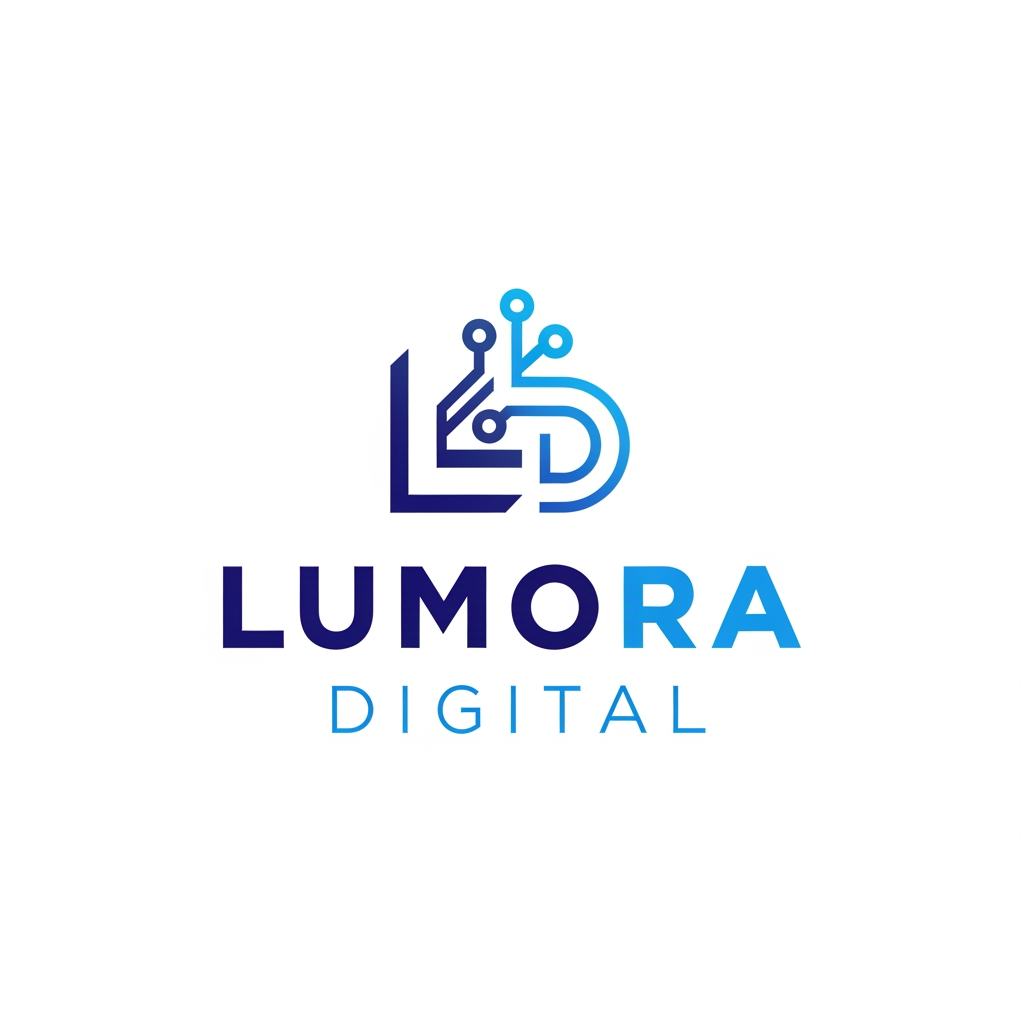 AI Design for Generate a professional, high-quality digital marketing logo for a business named Lumora Digital. The business is a Digital marketing. The design should convey a sense of trust, innovation, and growth.
Use a modern and minimalist style with clean lines. Incorporate a clever visual icon that represents digital connectivity, . Use a professional and sleek color palette of navy blue, electric blue, and crisp white.
Place the logo icon cleanly above the text. The typography for the business name should be a bold, professional, sans-serif font. Ensure the background is flat white, the design is scalable, and do not include any 3D mockups.