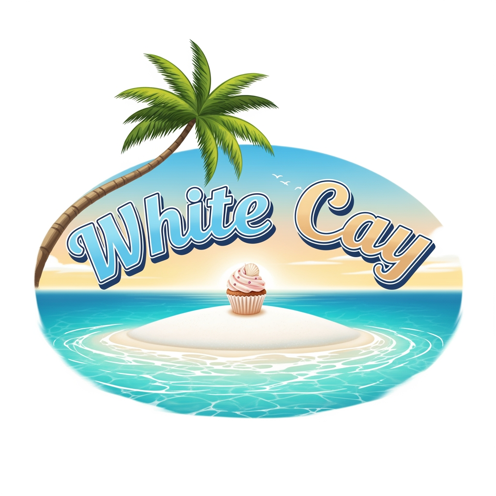 AI Design for a logo for a cake shop at a beach - White Cay