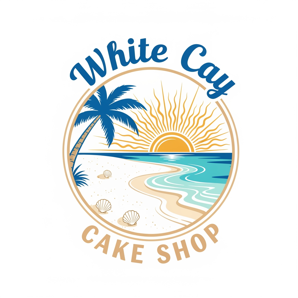 AI Design for a logo for a cake shop at a beach - White Cay